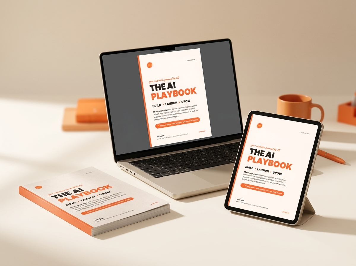 The AI Playbook, the Club Jam digital playbook, on a laptop, tablet, and in print